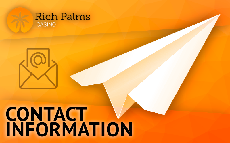 A paper airplane and a mail icon next to the Rich Palms logo