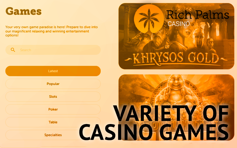 Rich Palms Casino site game lobby page