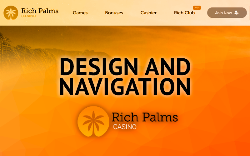 The top navigation bar on the Rich Palms website