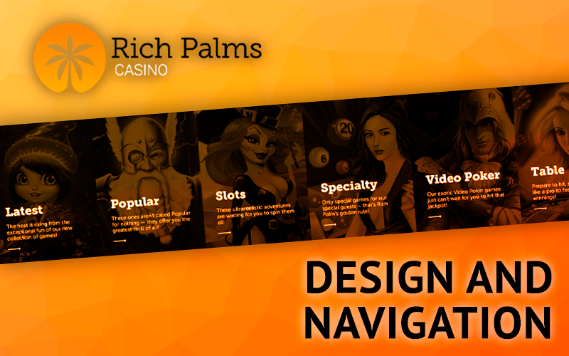 Categories of gambling games on the Rich Palms Casino website