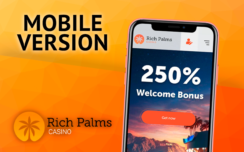 Phone with the Rich Palms website home page open