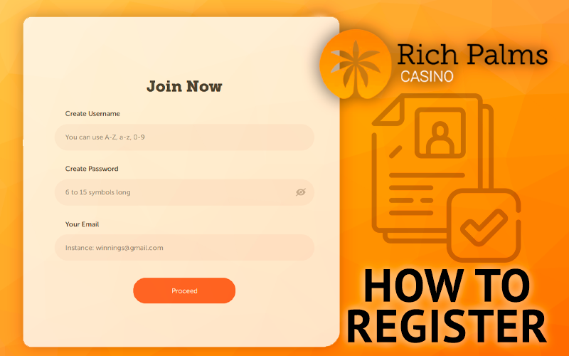 Rich Palms Casino website registration form