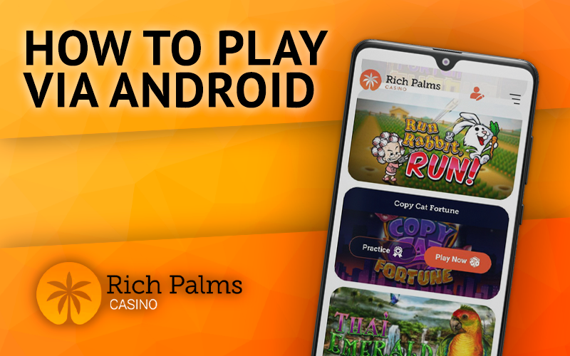Android phone with an open page gambling site Rich Palms Casino