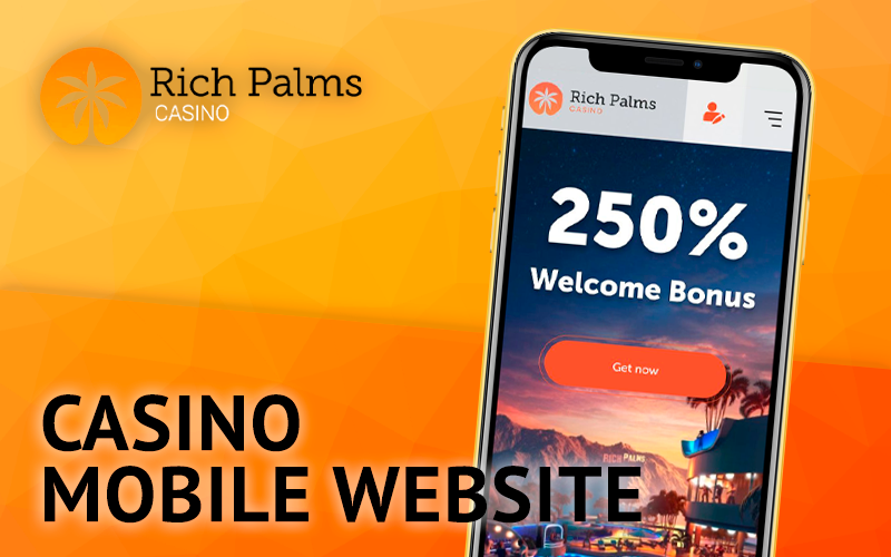 iPhone with the Rich Palms Casino website page open