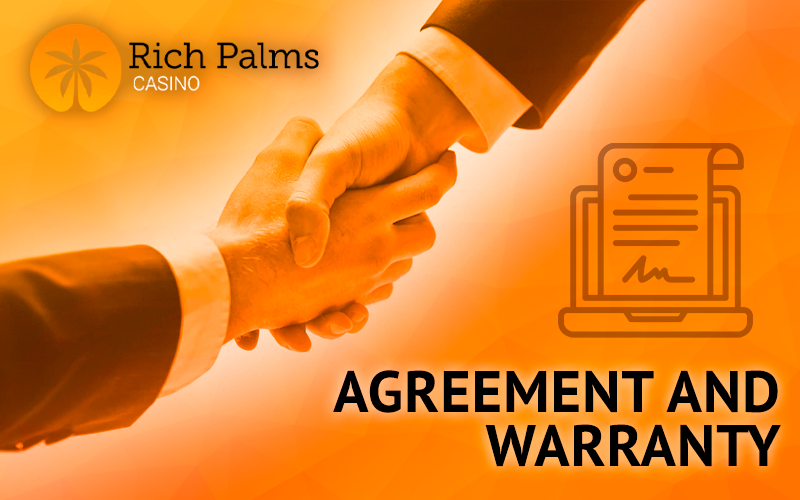 A firm handshake as a sign of agreement and the Rich Palms logo