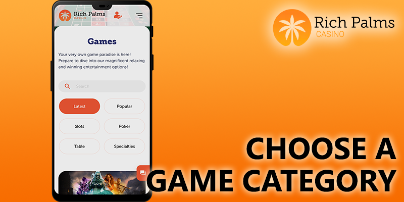 rich palms casino game categories on mobile phone - Choose one