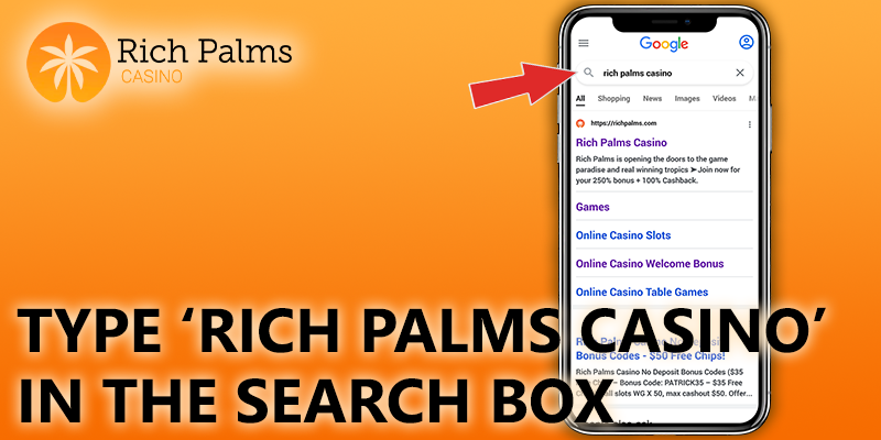 Type in the URL of Rich Palms Casino on iPhone