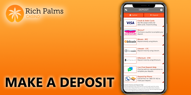 make a deposit at raich palms casino via iPhone